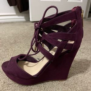 Burgundy/plum wedge heels